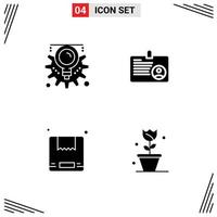 Pack of 4 creative Solid Glyphs of gear delivery process id flower Editable Vector Design Elements