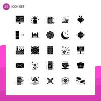 Modern Set of 25 Solid Glyphs Pictograph of sweep clean customer support broom report Editable Vector Design Elements
