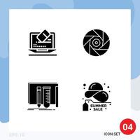 Solid Glyph Pack of 4 Universal Symbols of laptop equipment screen movie lab Editable Vector Design Elements