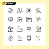 Set of 16 Vector Outlines on Grid for scince data gear atoumated sauna Editable Vector Design Elements