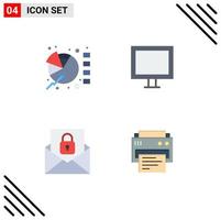 Pack of 4 creative Flat Icons of chart email statistics television lock Editable Vector Design Elements