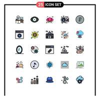 Pack of 25 Modern Filled line Flat Colors Signs and Symbols for Web Print Media such as business human vision graph analysis Editable Vector Design Elements