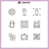 9 User Interface Outline Pack of modern Signs and Symbols of two layout opportunity frame refrigerator Editable Vector Design Elements