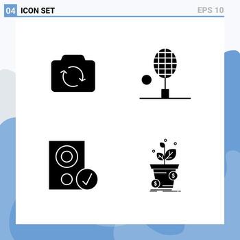 Stock Vector Icon Pack of 4 Line Signs and Symbols for camera computers ui table tennis gadget Editable Vector Design Elements