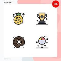 Pack of 4 creative Filledline Flat Colors of berry donut raspberry award sweets Editable Vector Design Elements