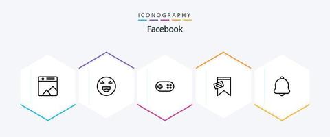 Facebook 25 Line icon pack including bell. text. aid. sign. mark vector