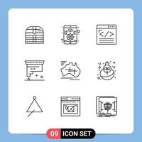 Modern Set of 9 Outlines Pictograph of ink design browser coding web development Editable Vector Design Elements