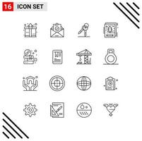 Pictogram Set of 16 Simple Outlines of study books keys xmas christmas Editable Vector Design Elements