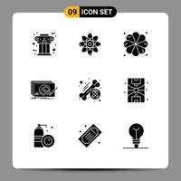 Group of 9 Modern Solid Glyphs Set for awareness complete laboratory new level Editable Vector Design Elements