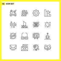 Modern Set of 16 Outlines Pictograph of baywatch comet gear astronomy descent Editable Vector Design Elements