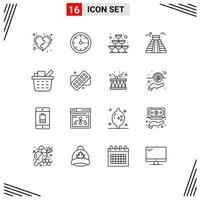 Pictogram Set of 16 Simple Outlines of basket american time landmark party Editable Vector Design Elements
