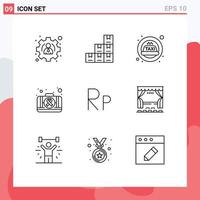 Modern Set of 9 Outlines Pictograph of cinema rupiah taxi indonesian medical Editable Vector Design Elements