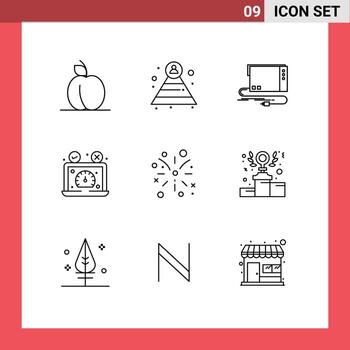 Set of 9 Modern UI Icons Symbols Signs for fire work website external speedometer dashboard Editable Vector Design Elements