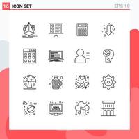 Pack of 16 Modern Outlines Signs and Symbols for Web Print Media such as business full accounting down math Editable Vector Design Elements
