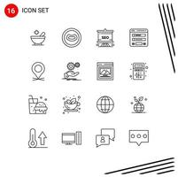 Set of 16 Modern UI Icons Symbols Signs for map web seo sitemap form Editable Vector Design Elements