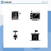 grupo universal de símbolos de iconos de 4 glifos sólidos modernos de elementos de diseño vectorial editables de la herramienta de esbozo del servicio de bloqueo de libros vector