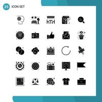 Set of 25 Vector Solid Glyphs on Grid for search roller lump paint spring Editable Vector Design Elements