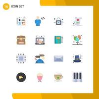 Group of 16 Modern Flat Colors Set for backbag research lock financial analytics Editable Pack of Creative Vector Design Elements