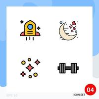 4 Filledline Flat Color concept for Websites Mobile and Apps astronomy space date night dumbbell Editable Vector Design Elements