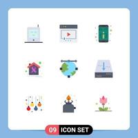 User Interface Pack of 9 Basic Flat Colors of design house detail health cancer Editable Vector Design Elements