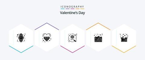 paquete de iconos de 25 glifos del día de san valentín que incluye romance. corazón. casamiento. cámara. boleto vector