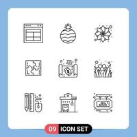 Pictogram Set of 9 Simple Outlines of document solve pattern sport game Editable Vector Design Elements