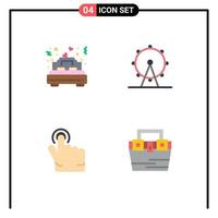 conjunto de 4 iconos planos vectoriales en cuadrícula para elementos de diseño vectorial editables a mano de ocio de boda de clic de cama vector