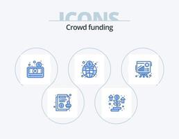 crowdfunding blue icon pack 5 diseño de iconos. grafico. mercado. dinero. global. video vector
