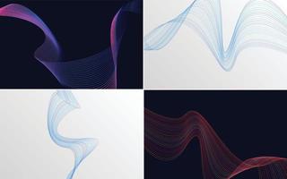 Set of 4 geometric wave pattern backgrounds to elevate your work vector