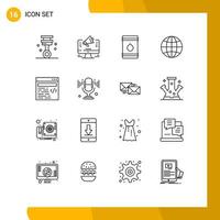 Set of 16 Commercial Outlines pack for web world offer globe flamable Editable Vector Design Elements