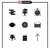 Set of 9 Vector Solid Glyphs on Grid for vision face game eye disco Editable Vector Design Elements