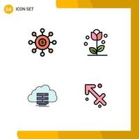 4 Universal Filledline Flat Color Signs Symbols of dollar spring seeding floral storage Editable Vector Design Elements