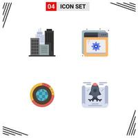 Set of 4 Vector Flat Icons on Grid for building global help setting resources Editable Vector Design Elements