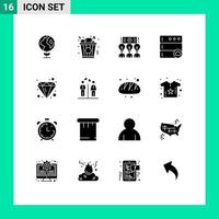 Pack of 16 creative Solid Glyphs of jewel brilliant seminar design database Editable Vector Design Elements