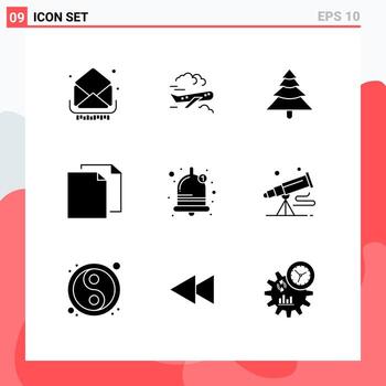 9 Universal Solid Glyph Signs Symbols of bell file fly duplicate copy Editable Vector Design Elements