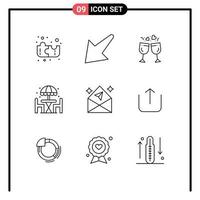 Set of 9 Modern UI Icons Symbols Signs for open chat drink arrow dinner Editable Vector Design Elements