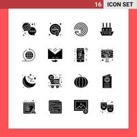 Set of 16 Vector Solid Glyphs on Grid for global business steamship gdpr steamboat scince Editable Vector Design Elements