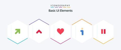 Basic Ui Elements 25 Flat icon pack including pause. control. heart. interface. info vector