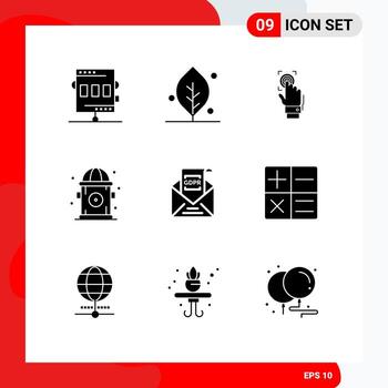 conjunto de glifos sólidos de interfaz móvil de 9 pictogramas de elementos de diseño vectorial editables de escaneo de resorte de ciudad hidrante vector