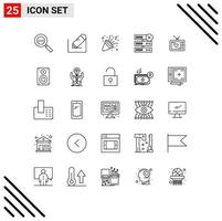 Set of 25 Modern UI Icons Symbols Signs for valentine television birthday server database Editable Vector Design Elements