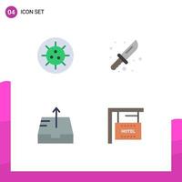 Pack of 4 creative Flat Icons of bacteria send camping tool hanging Editable Vector Design Elements