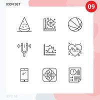 User Interface Pack of 9 Basic Outlines of analytics pitch printer kamerton concert Editable Vector Design Elements