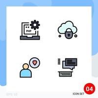 Set of 4 Vector Filledline Flat Colors on Grid for code man development cloud heart Editable Vector Design Elements
