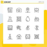 grupo de 16 esquemas modernos establecidos para campamento ciencia distancia corazón subcontratar elementos de diseño vectorial editables vector