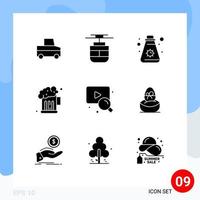 Set of 9 Modern UI Icons Symbols Signs for gift video summer web night Editable Vector Design Elements