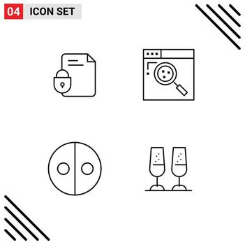 Group of 4 Filledline Flat Colors Signs and Symbols for file equality security internet symbolism Editable Vector Design Elements