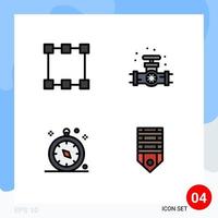 4 User Interface Filledline Flat Color Pack of modern Signs and Symbols of path navigation gauge plumbing badge Editable Vector Design Elements