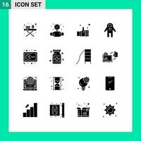 16 Thematic Vector Solid Glyphs and Editable Symbols of game space traveler finger people astronaut Editable Vector Design Elements