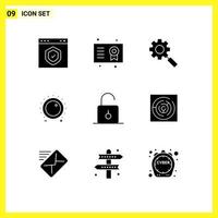 Group of 9 Solid Glyphs Signs and Symbols for level control degree audio gear Editable Vector Design Elements