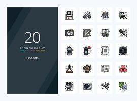 20 Fine Arts line Filled icon for presentation vector